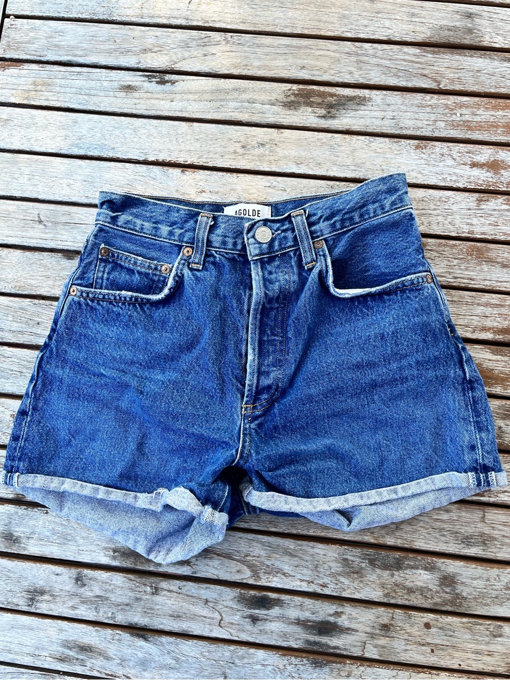 AGOLDE High-Rise Denim Shorts with roll